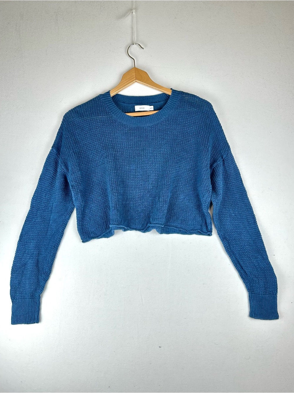 Onia Cropped Waffle Crewneck Pullover Sweater Linen Lightweight - Picture 2 of 10